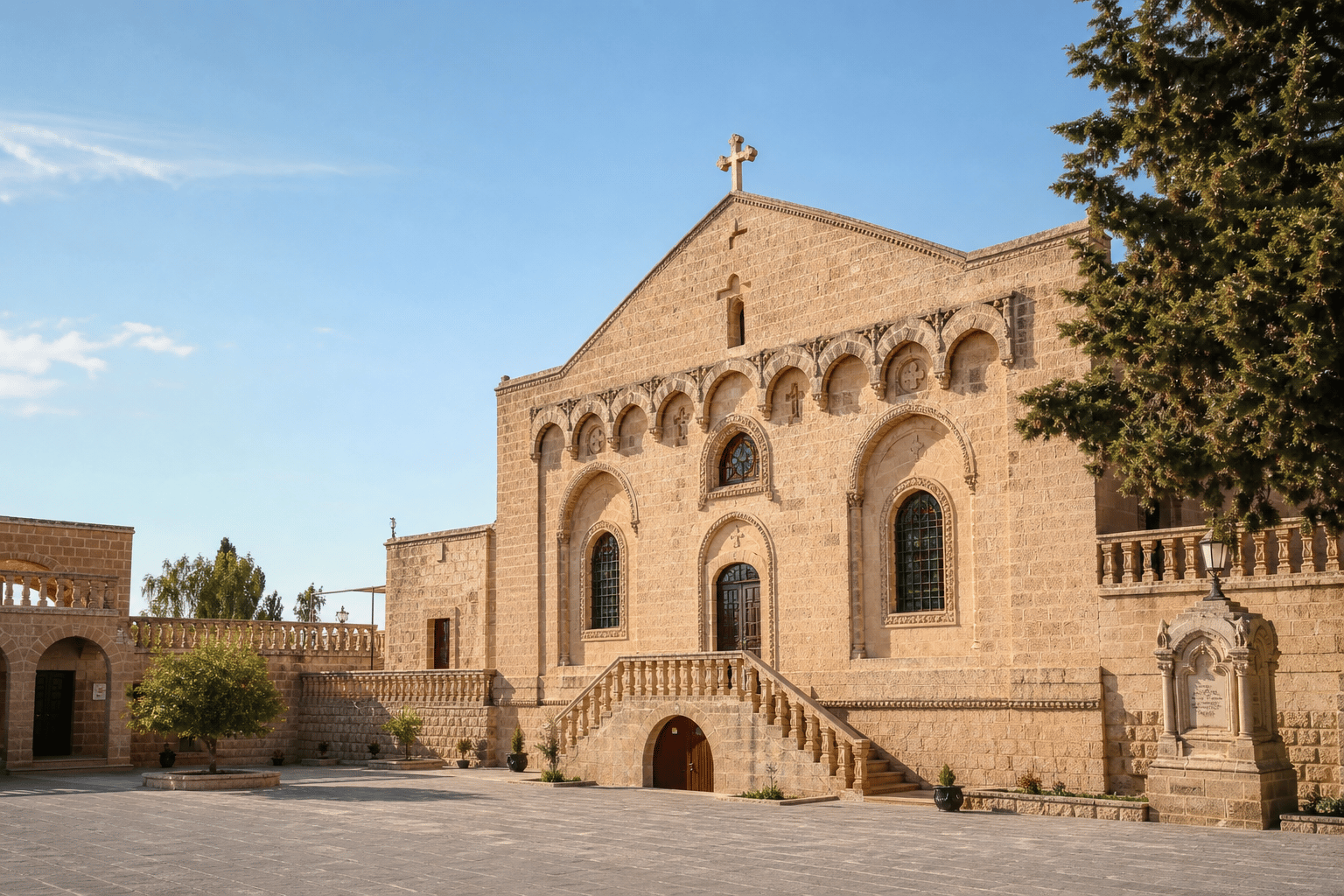 Mardin taş kilise dış cephesi — tarihi kilise mimarisi